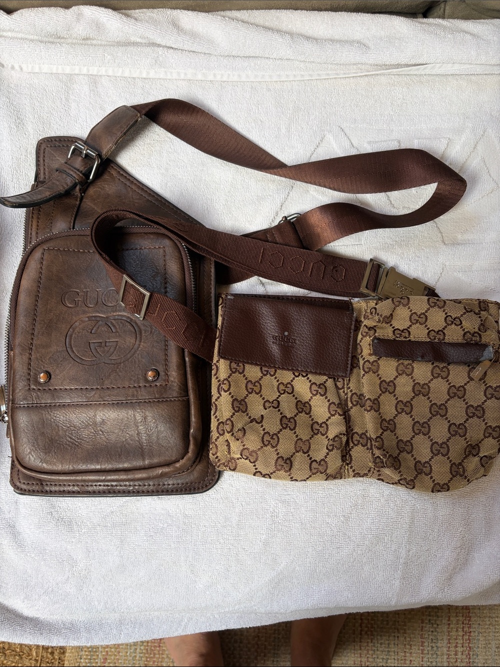 Source Unknown Brown Leather and Monogram Belt Bags see notes